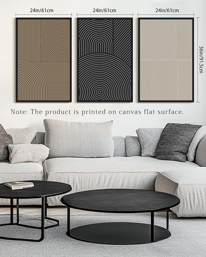 KUVIOKE Minimalist Abstract Boho Framed Wall Art Modern Mid-Century Bohemain Neutral Line Wall Decor Geometric Artwork Bedroom Decor 24x36in (Black Framed)