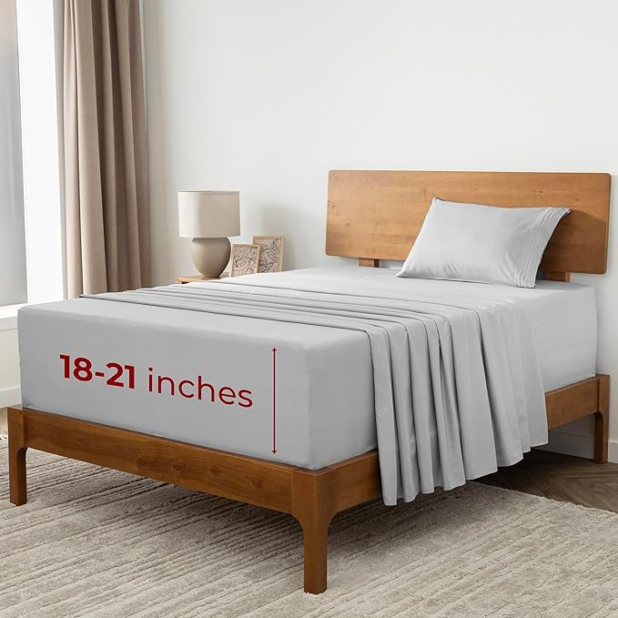 Mellanni Extra Deep Twin XL Sheets - 3 PC Iconic Collection Bedding - Hotel Luxury, Ultra Soft, Cooling Bed Sheets - Wrinkle, Fade, Stain Resistant (Twin Extra Long, Light Gray)