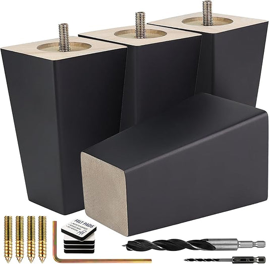 Airy Abode Premium Black Square Furniture Legs (Full Install Kit) - Pick Your Size and Color