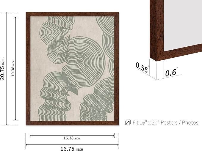 Poster Master Line Drawing Poster - Curved Lines Print - Geometric Art - Sketch Art - Abstract Art - Mid Century Modern Art - Minimal Art - Great Bedroom or Living Room Decor - 16x20 Brown Framed