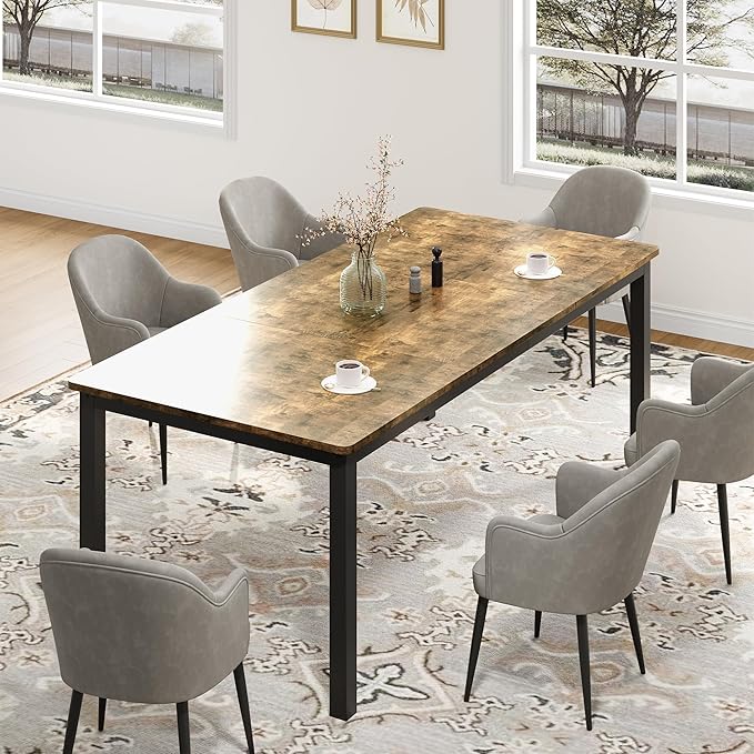 79 Inch Industrial Dining Table for 4-6 Person Rectangle Kitchen Table with Metal Legs,Round Corners, Writing Desk, for Modern Farmhouse, for Kitchen, Dining Room,Quick Assembly, Wood