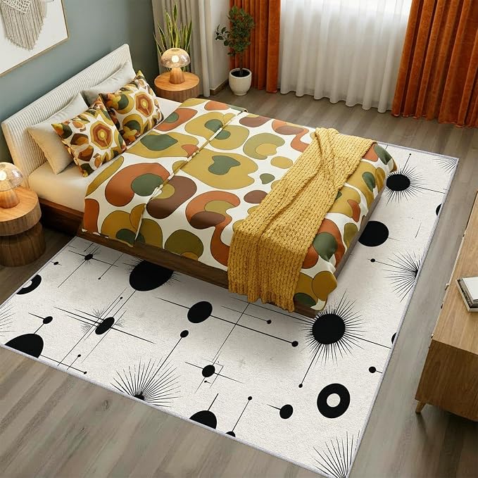 Starburst Rug 5x8 Retro Mid Century Modern Pattern Area Rugs for Living Room, Bedroom, Starburst Home Decor Accessories Indoor Carpet, Non Slip & Machine Washable