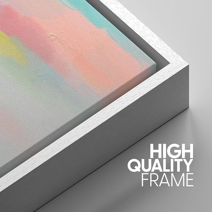 SIGNWIN Framed Canvas Print Wall Art Set Watercolor Pastel Rainbow Paint Stroke Shapes Abstract Illustrations Modern Art Decorative Nordic Calm/Zen for Living Room, Bedroom, Office - 16"x24"x3 White