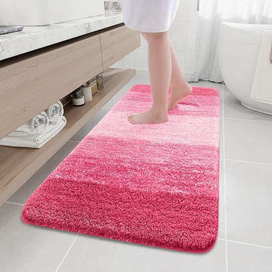 Arotive Microfiber Bathroom Rugs, Shaggy Soft and Absorbent Bath Rug, Non-Slip, Thick Plush Machine Washable Dry Bath Mats for Bathroom, Tub and Shower, 59x24, Pink, Rectangular