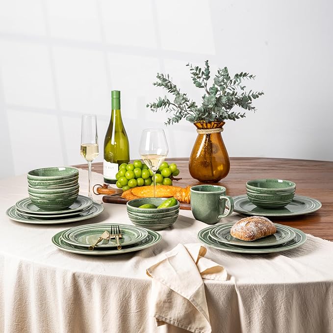 GBHOME Ceramic Dinnerware Sets,12 pcs Embossed Elegant Stoneware Plates and Bowls Sets, Housewarming Wedding Gift | Dishwasher & Microwave Safe | Dishes Set Service for 4