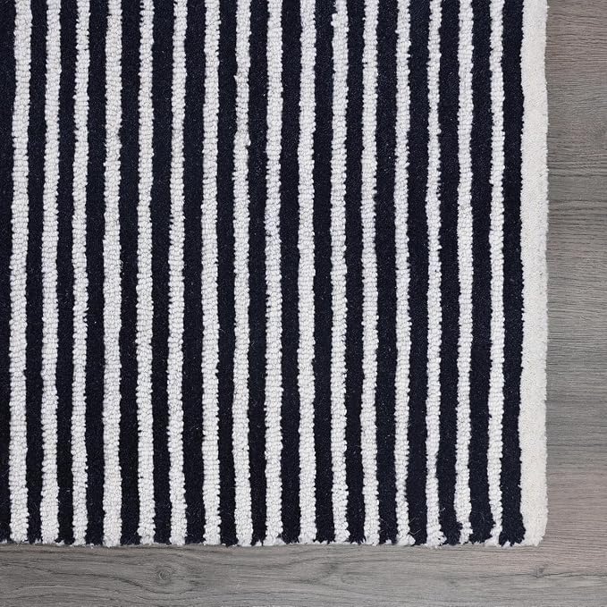Modern Handmade Wool Area Rug, Abstract Curved Line Geometric Carpet for Living Room Bedroom, Contemporary Tufted Indoor Rug with Soft Pile and Cotton Backing (Ink, 6' x 8')