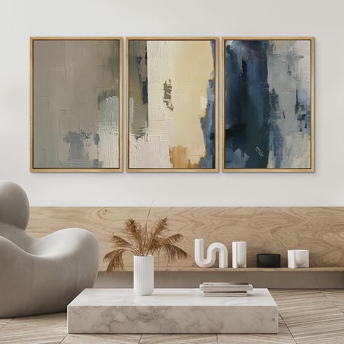 SIGNWIN Framed Canvas Print Wall Art Set Modern Neutral Color Block Abstract Illustrations Modern Art Decorative Boho Relax/Zen Nordic for Living Room, Bedroom, Office - 16"x24"x3 Natural