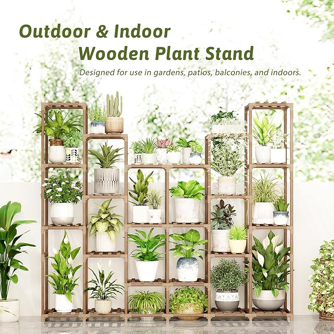 GENTINGBRO 22 Tiers Plant Shelf for Plants Large Indoor Plant Stand Plant Rack Extra Large Wood Plant Stands for Hanging Plant Holder for Patio Balcony Garden