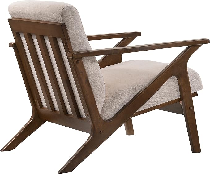 Zola Mid Century Modern Accent Chair Arm Chair: The Perfect Reading, Living Room, and Bedroom Chairs for Modern Home Furniture Use! Solid Wood Frame, Beige/Walnut