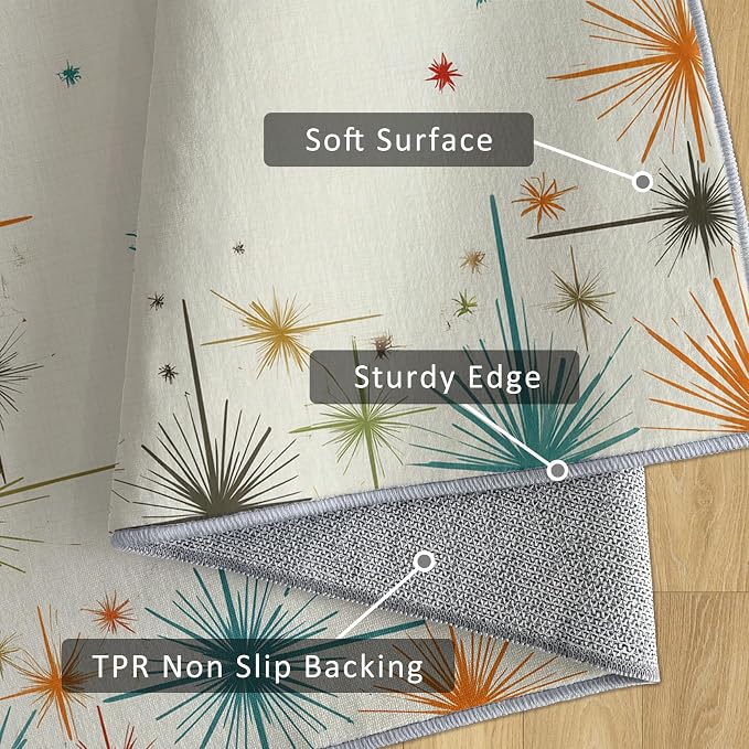 Mid Century Modern Rug 4x6 50s 60s Retro Starburst Pattern Area Rugs for Living Room, Bedroom, Mid Century Modern Home Decor Accessories Indoor Carpet, Non Slip & Machine Washable