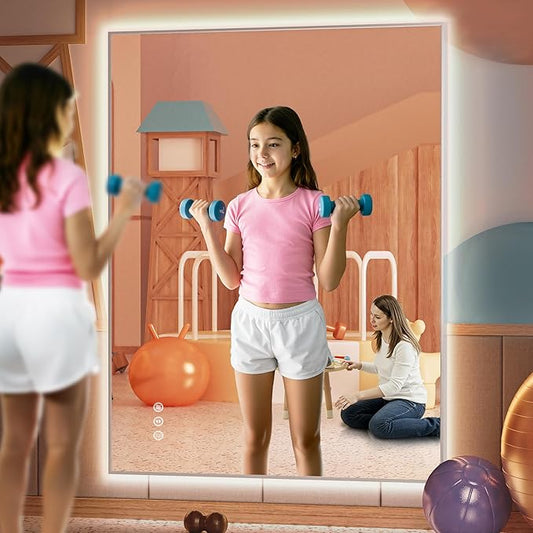 Hasipu 40''x 30'' Home Gym Mirror with Lights Dimmable Anti-Fog Large Full Length Wall Mounted Full Body Mirror for Yoga Dance Fitness Exercise Studio Bedroom Garage, Tempered Glass Workout Mirrors