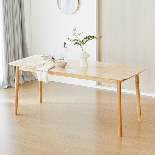Livinia Aslan 70.9" Malaysian Oak Rectangular Wooden Dining Table/Large Solid Wood Kitchen Desk (Natural Oak)