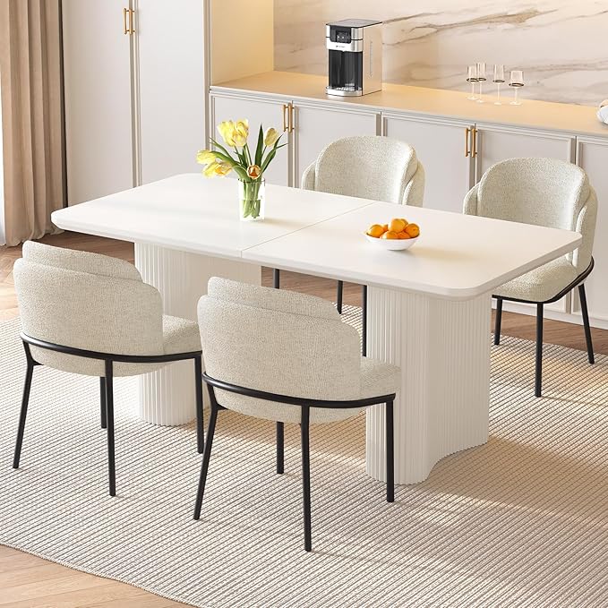 Dining Table Set for 4, 62.99" Rectangular Kitchen Table with 4 Chairs, 5-Piece Dining Set with Waved Legs for Kitchen Living Room, Home, Apartment, White