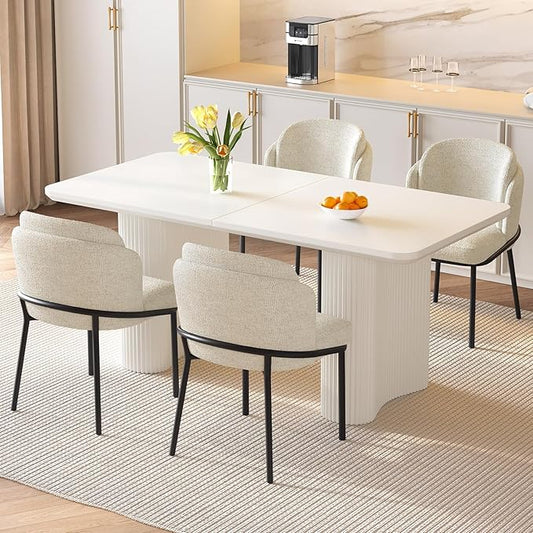 Dining Table Set for 4, 62.99" Rectangular Kitchen Table with 4 Chairs, 5-Piece Dining Set with Waved Legs for Kitchen Living Room, Home, Apartment, White