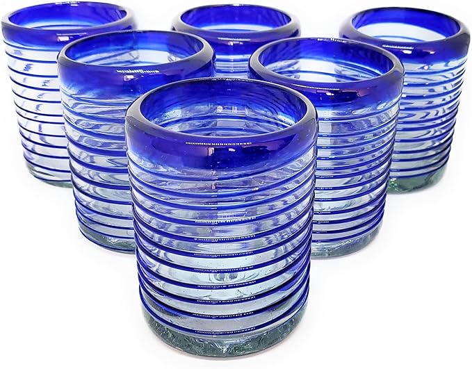 Cobalt Blue Spiral 10 oz Tumblers (set of 6), Recycled Glass, Lead-free, Toxin-Free (Tumbler)