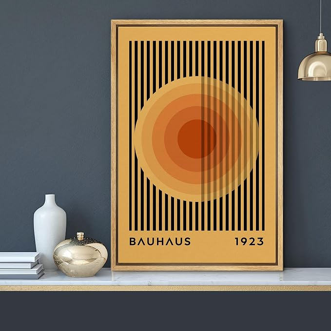 MUDECOR Framed Canvas Print Wall Art Mid-Century Bauhaus Multicolor Orange Circle Shapes Abstract Illustrations Modern Art Multicolor Relax for Living Room, Bedroom, Office - 24"x36" Natural
