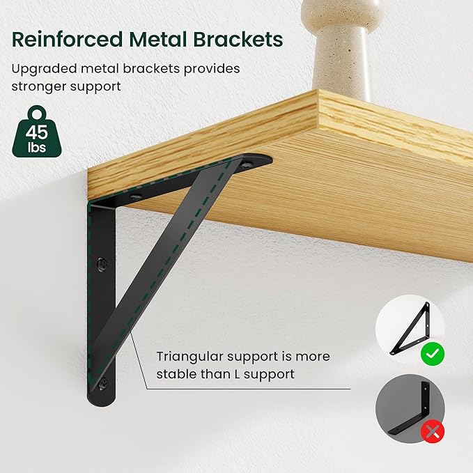 Floating Shelves, 8 Inch Deep Rustic Wood Wall Storage, 24W x 8D Wall Shelves Set of 2, Heavy Duty Metal Brackets, Industrial Book Shelf for Living Room, Kitchen, Bathroom, Bedroom, Oak