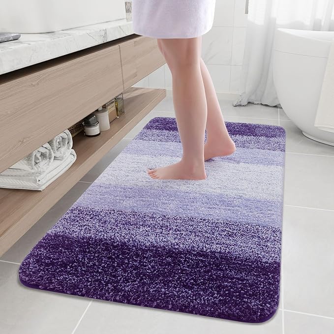Arotive Microfiber Bathroom Rugs, Shaggy Soft and Absorbent Bath Rug, Non-Slip, Thick Plush Machine Washable Dry Bath Mats for Bathroom, Tub and Shower, 50x30, Dark Purple, Rectangular