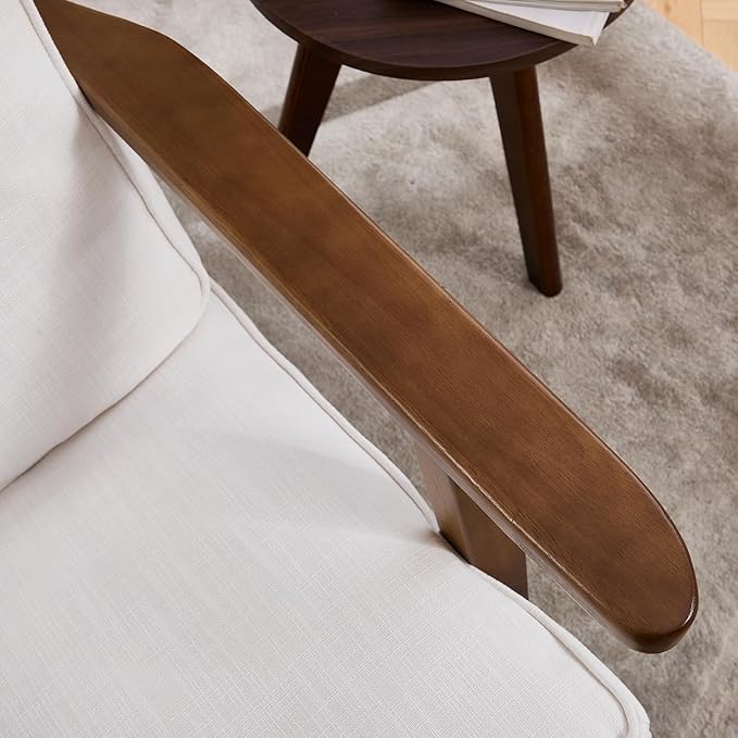 Living Room Accent Chairs Mid Century Modern Reading Arm Chair with Ottoman, Fabric Bedroom Chair with Soild Wood Frame, Elegant Upholstered Side Chair, Beige-Fabric