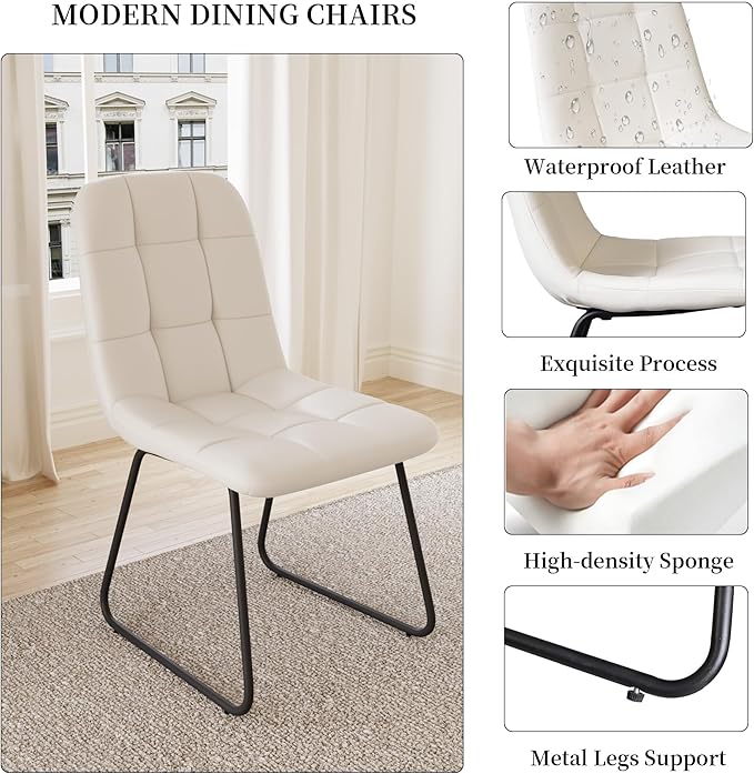 Extendable Dining Table Set for 6-8 People, 63 to 78.7 Inch MDF Kitchen Table with 8 Faux Leather Dining Chairs, Space-Saving for Dining Room, Breakfast Nook (White Table & 8 White Leather Chairs)