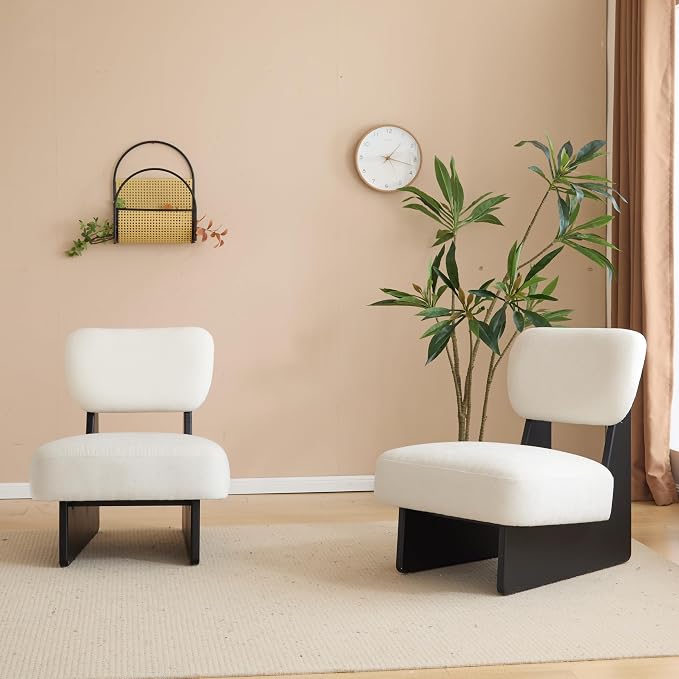 Accent Chairs Set of 2, Mid-Century Modern Chair with Polyester Upholstery, Wood Base with Walnut Finish, Minimalist and Stylish Accent Seating for Living Room, Bedroom, Balcony, Black
