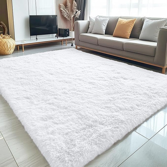 OLANLY 5x6 Area Rugs for Living Room Bedroom, Machine Washable Soft Fluffy Shaggy Bedside Rug, Indoor Floor Carpet for Kids Girls and Boys, Dorms, Nursery Rooms, Home Decor Aesthetic, White