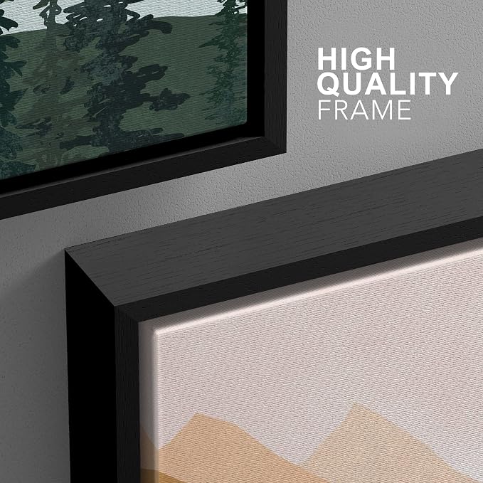 wall26 Framed Canvas Print Wall Art Set Geometric Mountain Forest Lake Abstract Nature Illustrations Modern Art Nordic Decorative Minimal Boho for Living Room, Bedroom, Office - 24"x36"x3 Black