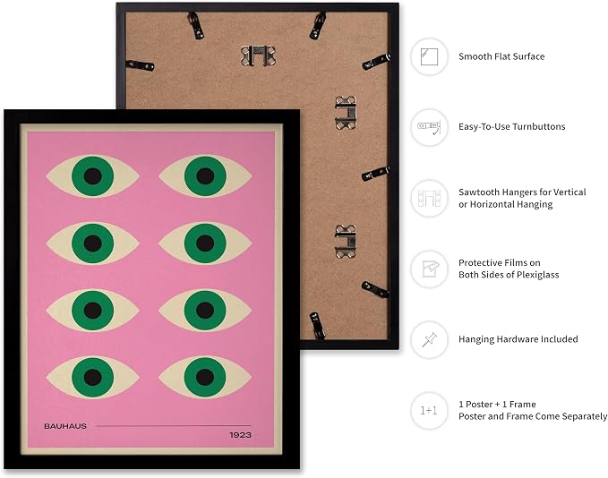 Poster Master Bauhaus Poster - Green Eyes Print - Graphic Design Art - Geometric Art - Chic Boho Art - Mid Century Modern Art - Abstract Art - Living Room or Bedroom Decor - 11x14 Black Framed