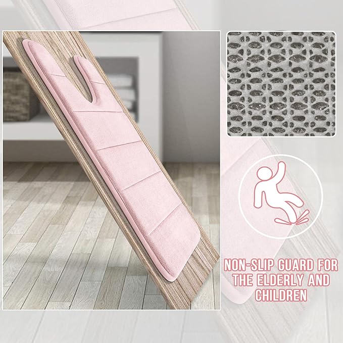 Yimobra Memory Foam Toilet Bath Mat U-Shaped, 24 X 20 Inches,Soft and Comfortable, Super Water Absorption, Non-Slip, Machine Wash and Easier to Dry for Bathroom Commode Contour Rug, Pink