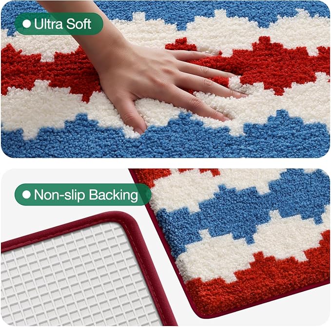 LUMI Bathroom Rugs with Wave, Soft Absorbent Bath Mat for Modern Home Decor, Non-Slip Quick-Dry Bath Rug, Machine Washable Floor Mat for Shower and Tub, Entryway, 24"x36", Azure Wave