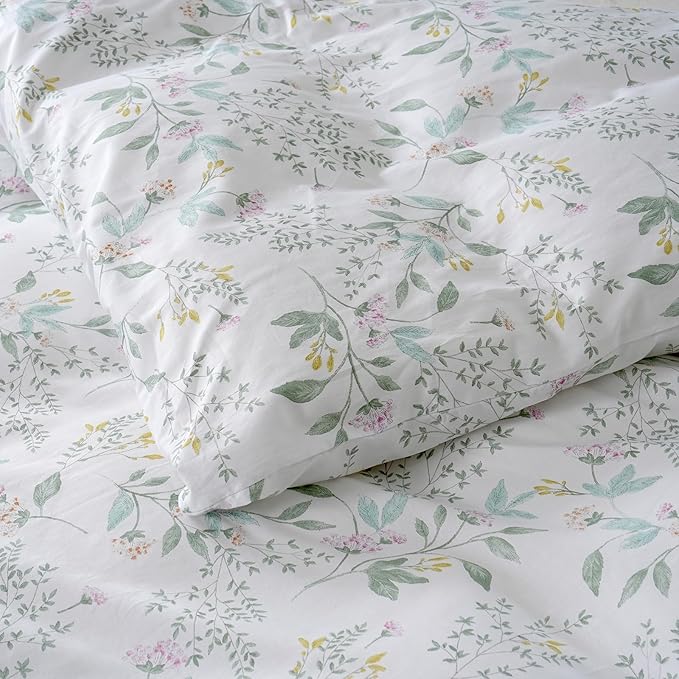 Cozeline 100% Cotton Duvet Cover King Size, Pink Floral Aesthetic Bedding Set with Zipper Closure, 3 Pcs Breathable and Soft Botanical Duvet Cover for All Season
