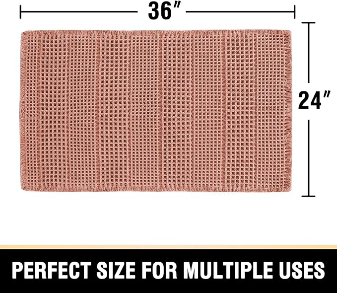 H.VERSAILTEX Upgraded Waffle Bath Mat Super Absorbent Non Slip Bath Rug Soft Pink 24" x 36"