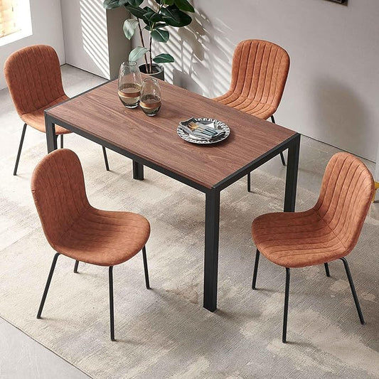 NORDICANA 5 - Piece Dining Set, Industrial Style 47 in Kitchen Table with Brown Faux Leather Dining Chairs for 4 Person, Dining Room Table Set for Dinette, Breakfast Nook Breakfast Nook