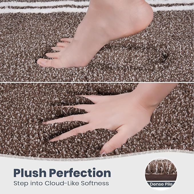 PURRUGS Bathroom Rug Non-Slip Machine Washable 30" x 60", Super Absorbent and Quick Dry Shaggy Microfiber Bath Mat, Extra Soft and Plush Bath Rug for Bathtub, Shower, and Sink, Brown