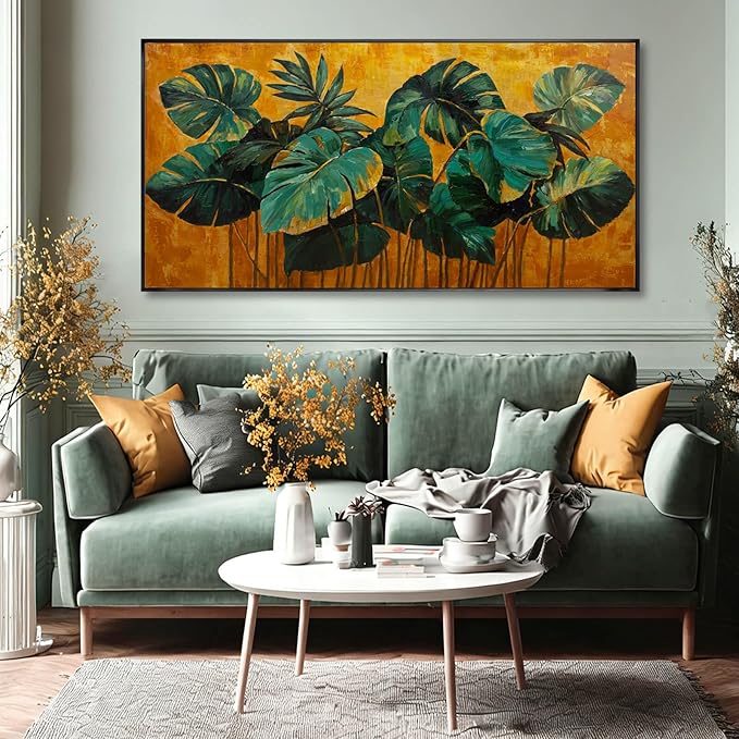 SOUGUAN Plant Canvas Wall Art Green and Gold Wall Decor Vintage Print Pictures 24"x48" Artwork for Bedroom Decorations for Living Room