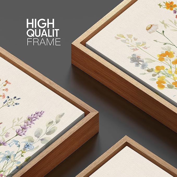 FWIEXA Wildflower Pictures Wall Decor, 3 Piece Floral Canvas Wall Art Set, Framed Watercolor Flower Painting, Colorful Botanical Artwork, 16x24 Inches Poster for Living Room, Bedroom, Nursery, Home