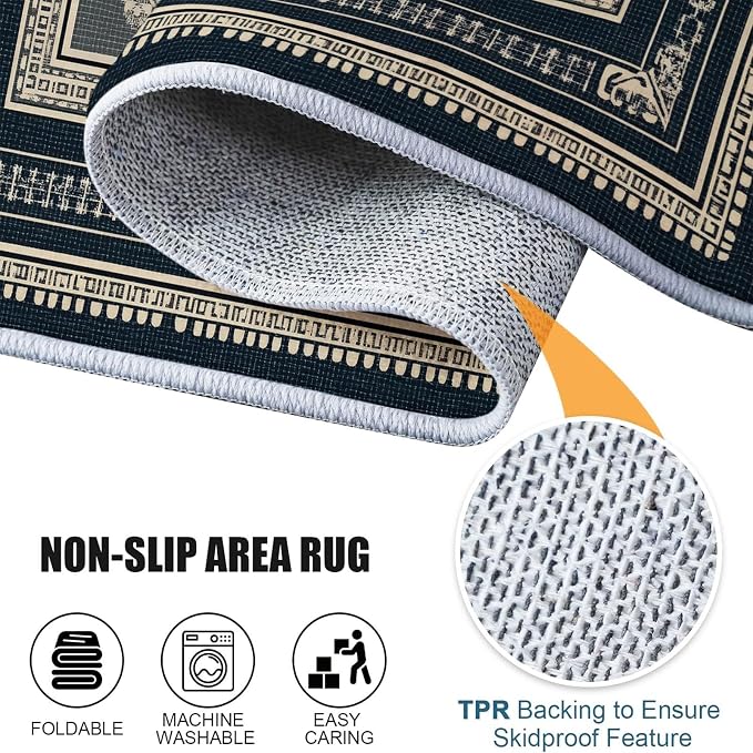 Area Rugs for Living Room, 3x5 Washable Rug Grey Soft Low Pile Non-Slip Carpet Stain Resistant Carpets for Bedroom Dining Room Farmhouse Nursery, Classical Patterned Geometric