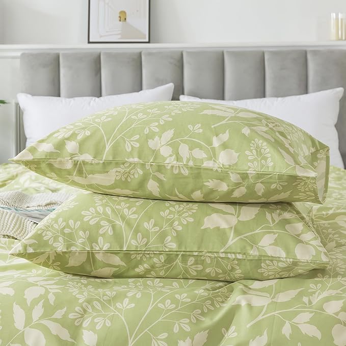 HoneiLife Wildflower Duvet Cover King - 100% Cotton Comforter Cover Sets, 3-PC Comfortable Floral Duvet Cover Sets, Soft & Breathable Duvet Cover with Zipper Closure & Corner Ties, Vibrant Green