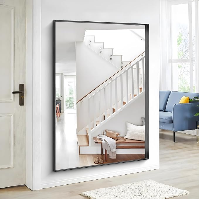 Black Bathroom Mirror, 42x42 Inch Rectangular Framed Mirror, Large Wall Mounted Bathroom Vanity Mirror Over Sink for Bedroom,Restroom, Living Room, Hangs Vertically or Horizontally