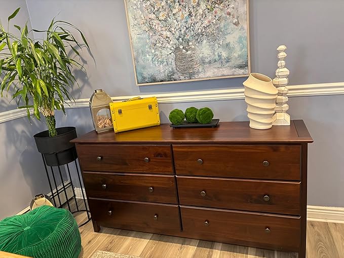 Grain Wood Furniture Shaker 6-Drawer Dresser, Solid Wood with a Cherry Finish