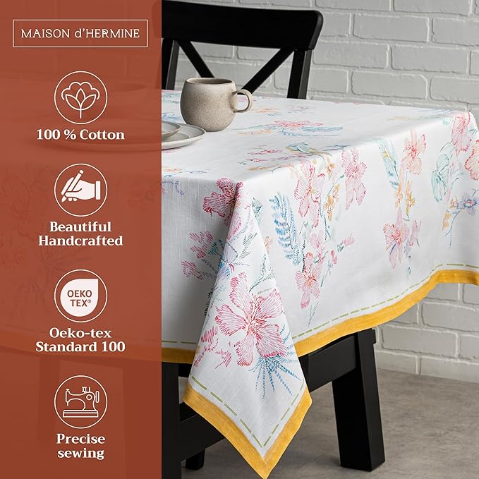 Maison d' Hermine Table Cloth Rectangle Table 100% Cotton 70 x 120 Inches Tablecloth Reusable Decorative for Dining Room Farmhouse Home Valentines Day Decorations Spring Summer - Paradise Island