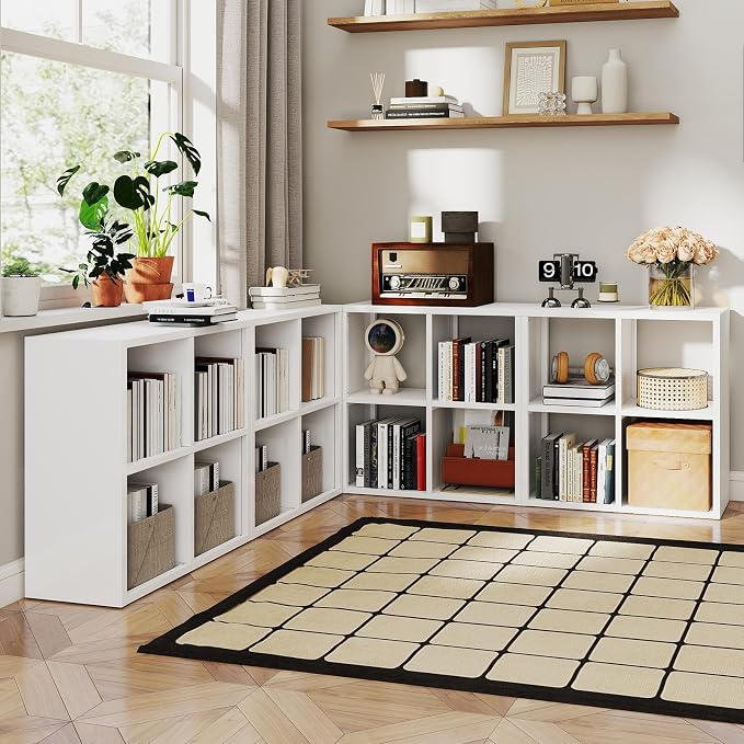 IRONMIX Metal 4 Cube Storage Organizer, White Short Bookshelf with Storage, Small Horizontal Bookshelf, 2 Tier Open Bookcase Cube Shelf, Small Closet Organization for Home Office Library (White, 700)