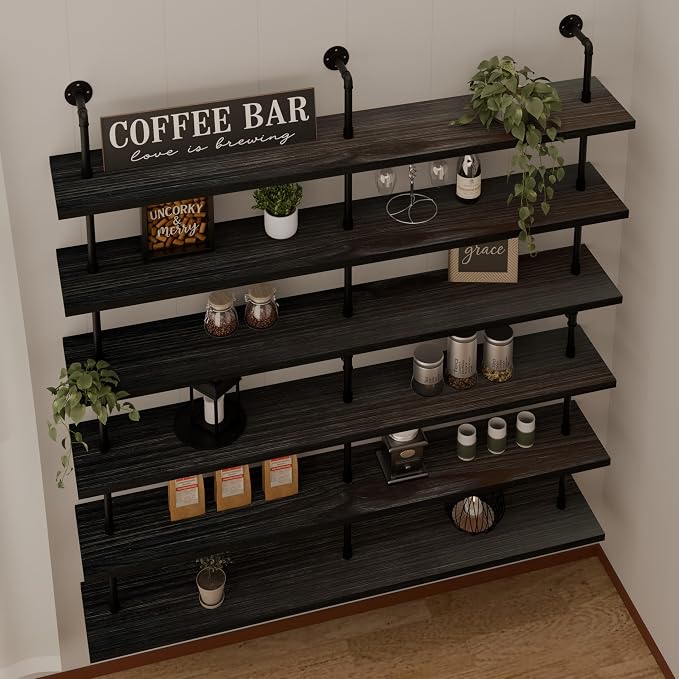 HDDFER Floating Shelves for Wall Living Room Shelves Bookshelf Industrial Pipe Shelving Shelf Real Wood Planks 60 inch Rustic Wall Shelves Hanging Bookshelves Farmhouse Kitchen Bar Shelving