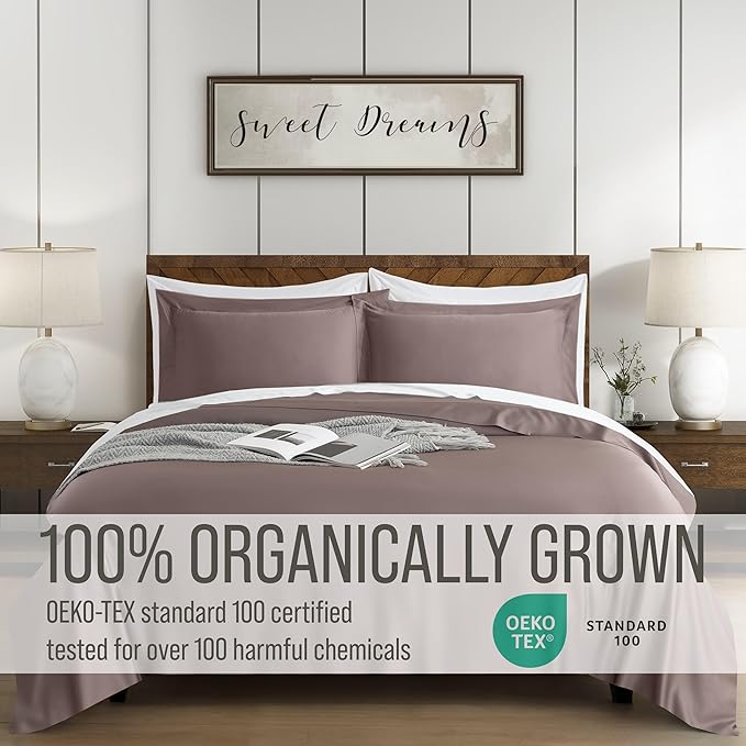 Bella Coterie Luxury Bamboo Viscose Queen Size Duvet Cover Set | 100% Organically Grown | Corner Ties | Ultra Soft | Cooling | Two Pillow Shams | 90 x 94 | No Insert [Mocha]