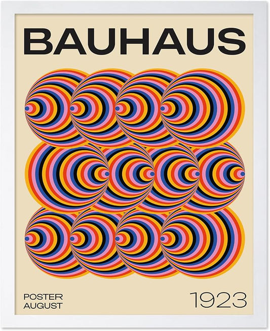 Poster Master Bauhaus Poster - Abstract Spiral Print - Geometric ART - Rainbow ART - Psychedelic Style - Chic Boho - Mid Century Modern - Living Room or Bedroom Decor - 11x14 White Framed