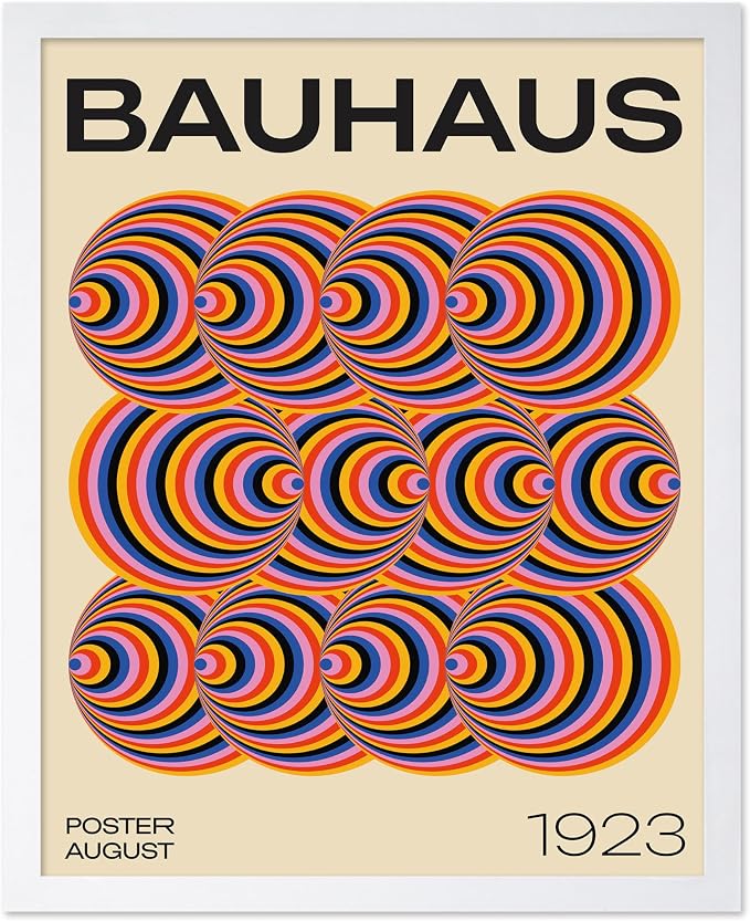 Poster Master Bauhaus Poster - Abstract Spiral Print - Geometric ART - Rainbow ART - Psychedelic Style - Chic Boho - Mid Century Modern - Living Room or Bedroom Decor - 16x20 White Framed