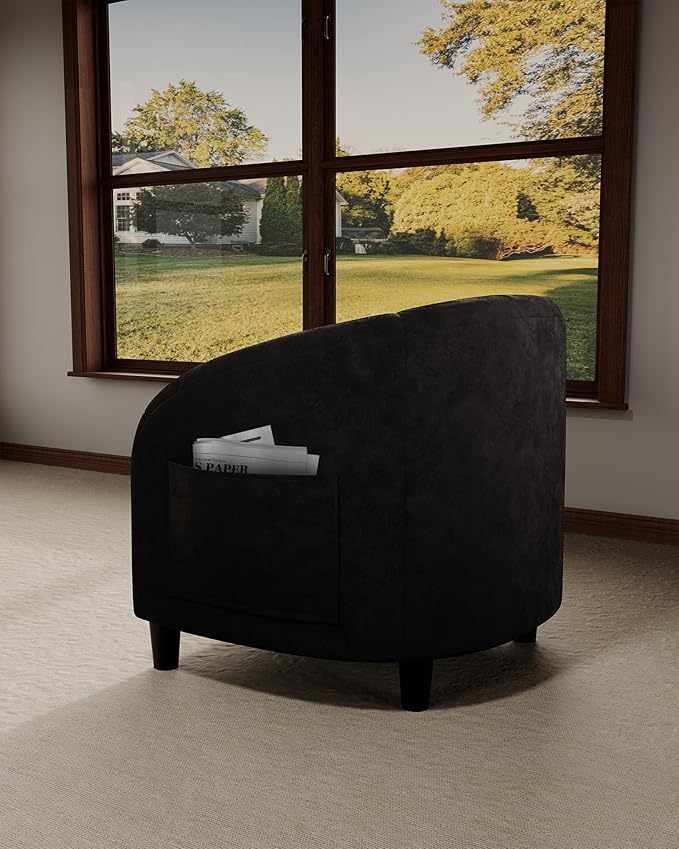 GarveeHome Accent Chair Club Chair Cozy Armrest Upholstered Velvet Barrel Chair with Solid Legs for Living Room Bedroom Study Waiting Room(Black)