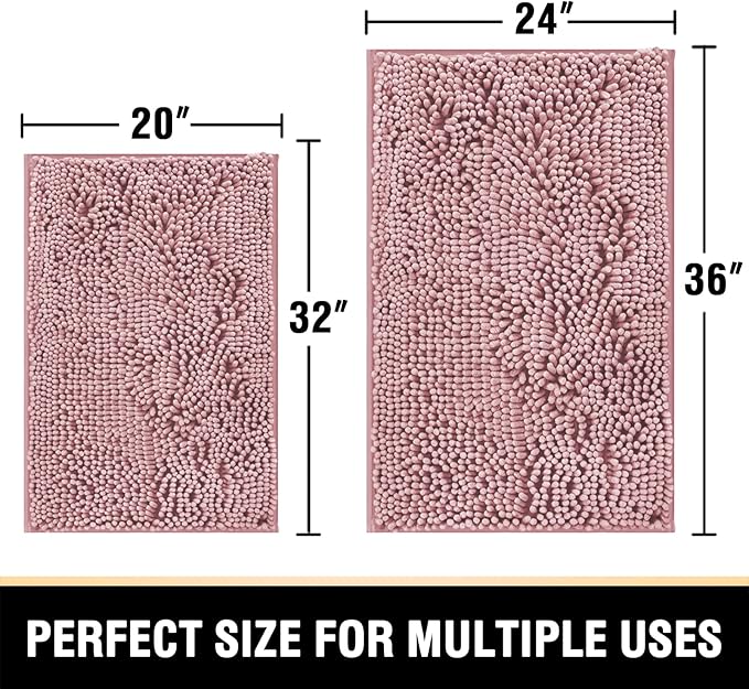 H.VERSAILTEX Bathroom Rugs Bath Mats for Non Slip Luxury Chenille Extra Soft Absorbent Shaggy Mat Washable Fast Dry Sets 2 Piece (Coral Pink, 24'' x 36''/20'' 32'')