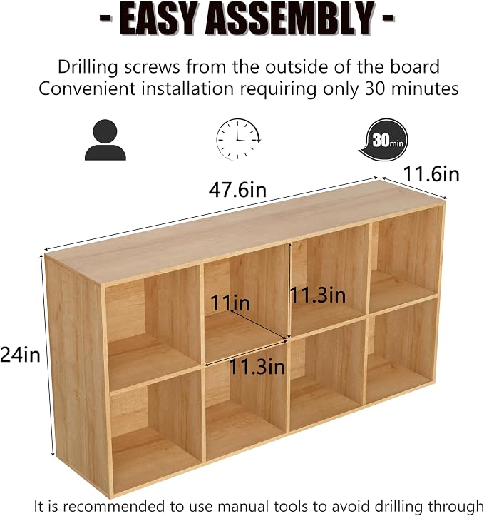 Wooden 8 Cube Storage Organizer with Closed Back Panel,Oak Cube Shelf Cubby Storage Organizer with Compartments for Living,Bookshelf, Easy to Install (Oak, 8 Cube-11in)