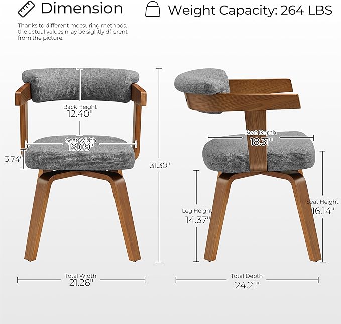 Art Leon Office Chair No Wheels - Mid Century Modern Desk Chair, Fabric Upholstered Accent Arm Chair with Wood Legs for Small Spaces Home Office Living Room Bedroom Study, Off White/Walnut